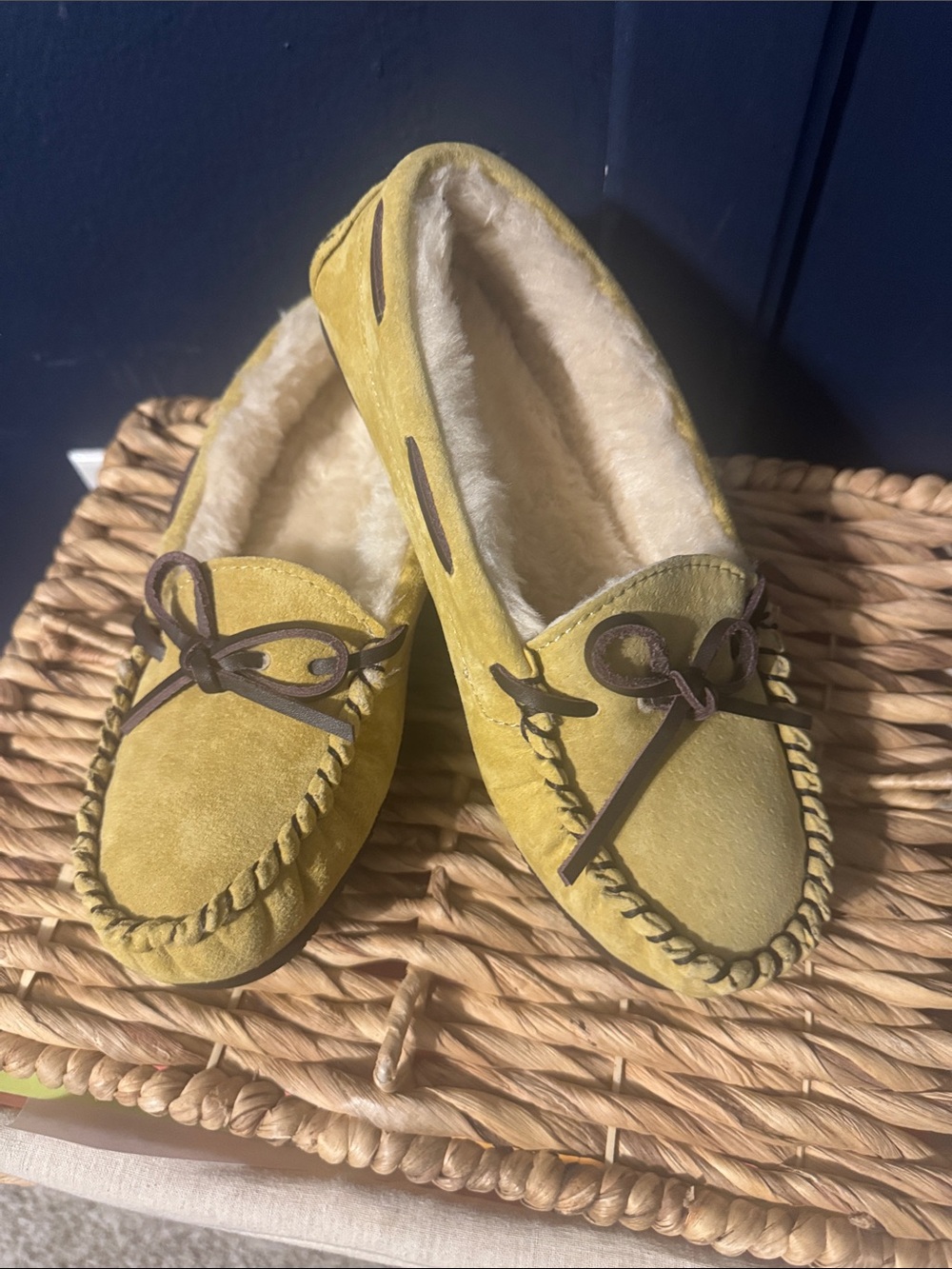 Lamo Women's Mustard Suede Fleece-Lined Moccasins